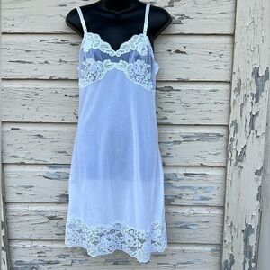 Vintage Olga 90s 80s White Lace Sexy Full Length Nylon Slip Dress 34